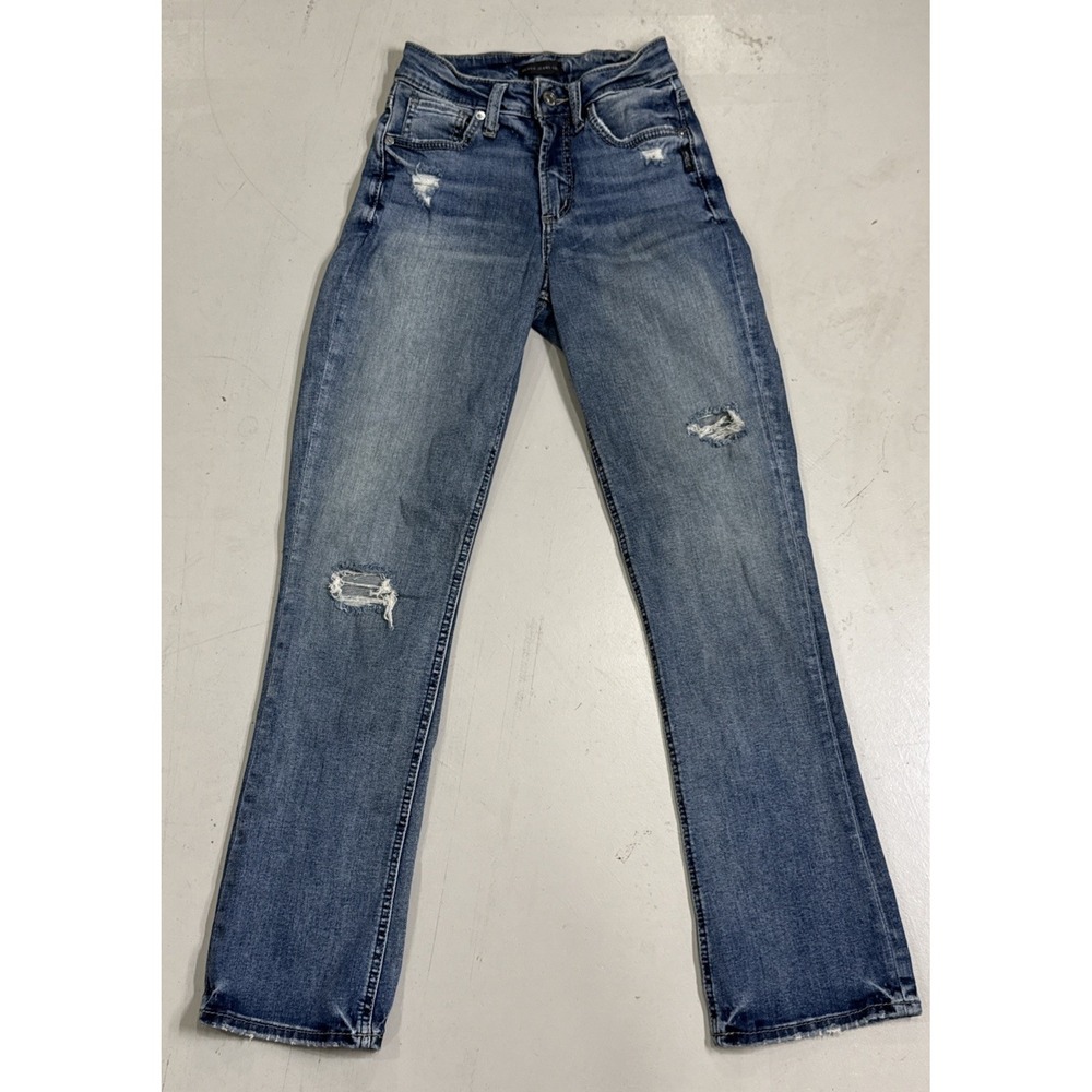 Silver Jeans Co Avery Slim Boot Distressed Womens 25x31 Blue Mid Rise Jeans